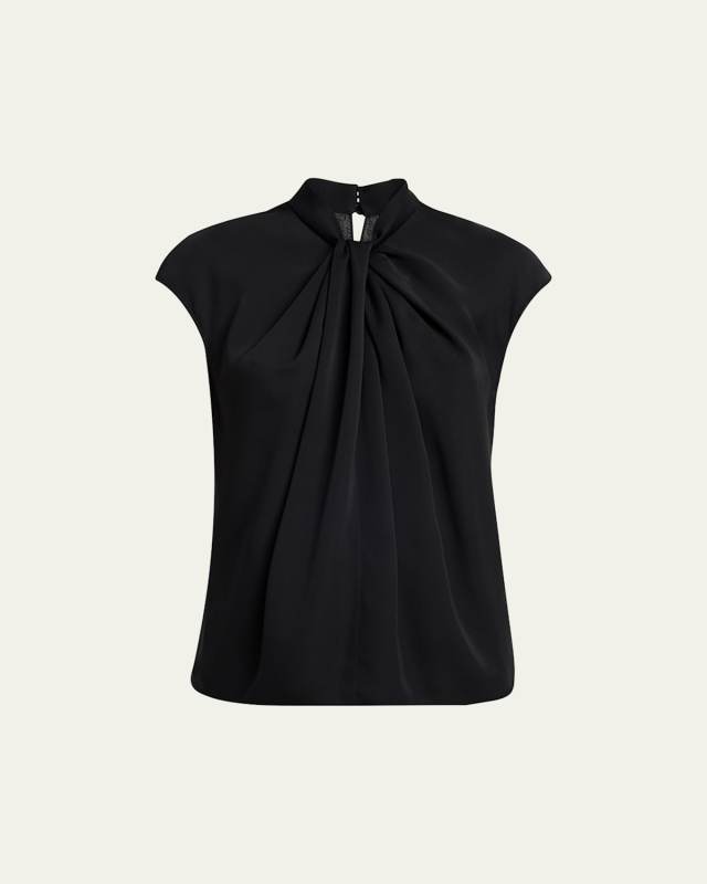 Twisted Cap-Sleeve Georgette Silk Blouse